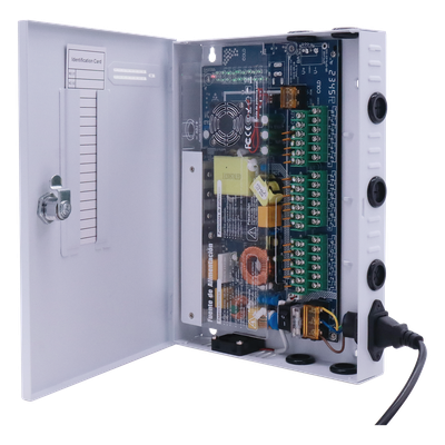 Fuente de Poder CCTV / 18 Canales / 20 A / 200 W / Voltaje Ajustable 11-15 VCC / Filtro de Ruido por Canal / Operación -20°C a 70°C