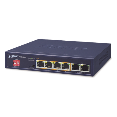 Switch PoE+ / 4 Puertos Gigabit 802.3at / 2 Puertos Uplink / 65W Total / 820 pies Extensión