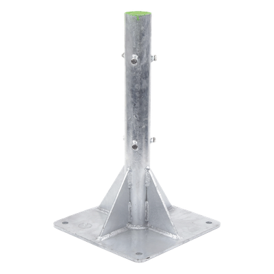 Base para Mástil / Tubo 2" Ced. 30 / Altura 80 cm (2.6 ft) / Base 50 x 50 cm / Galvanizado por Inmersión / 4 Barrenos de Fijación