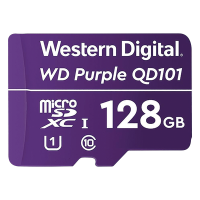 Memoria microSD de 128 GB PURPLE, Especializada Para Videovigilancia, 10 VECES MAYOR DURACIÓN, 3 AÑOS DE GARANTIA