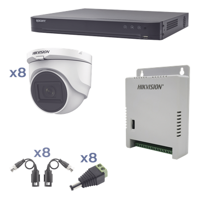 Kit de Videovigilancia TurboHD / DVR 8 Canales / 8 Cámaras Turret / 2.8 mm / 106° / IR 30 m (98.4 ft) / Audio Bidireccional / Reconocimiento Facial