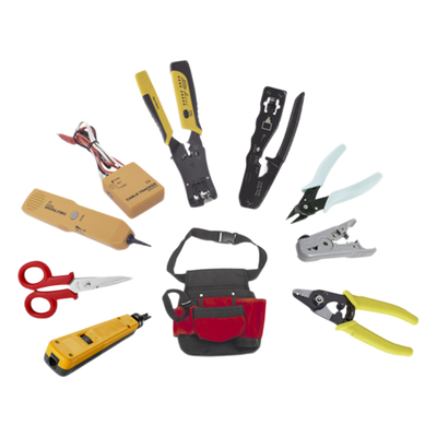 Kit de Herramientas para Instalador de Redes / 9 Piezas / Pinza Pelacables con Probador / Ponchadora Pass Through / Rastreador de Cable / Bolsa 21x11.5x3.4 cm