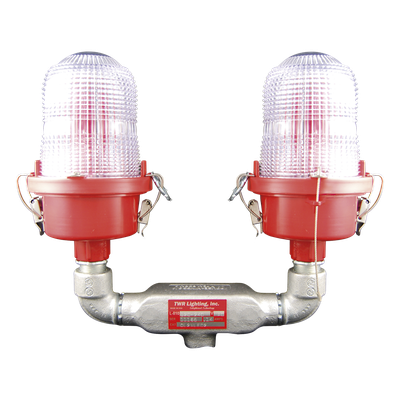Luz de Obstáculo Doble / LED Rojo e Infrarrojo / 120-240 VAC / 32.5 CD / IR 4mW/sr @ 850nm / Base Valox / Lente Fresnel Acrílico / -55°C a 55°C