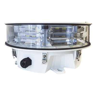 Baliza LED de Obstáculos Intensidad Media / 20,000 cd Blanco / 360° Horizontal / IR 246 mW/sr / IP66 NEMA 4 / AC / 656 ft Cobertura