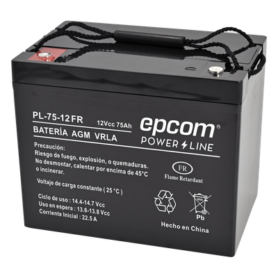 Batería 12 Vcc / 75 Ah /  UL / Tecnología AGM-VRLA / Retardante a la flama/ Uso en: Aplicaciones fotovoltaicas / Terminales tipo M6  / Cargador recomendado CHR-250.