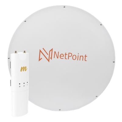 Kit de radio con antena parabólica de 34 dBi / 4.9-6.4 GHz / Hasta 50 km (164 pies) / 500 Mbps / PoE incluido