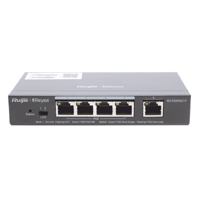 Switch Administrable PoE / 5 Puertos Gigabit / 4 Puertos PoE 802.3af/at / 54 W / Capacidad 10 Gbps / Gestión Cloud / Sin Ventilador