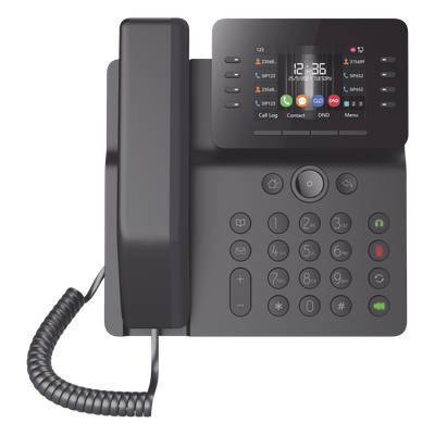Teléfono IP Empresarial / 12 Líneas SIP / Pantalla Color 3.5" / Wi-Fi Dual Band / Bluetooth 5.0 / PoE Gigabit / Conferencia 6 Vías
