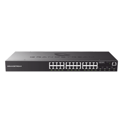 Switch PoE+ Administrable / 24 Puertos Gigabit / 4 SFP Uplink / 360W PoE Total / 56 Gbps Switching / Cloud Gratuito / Rack 19"