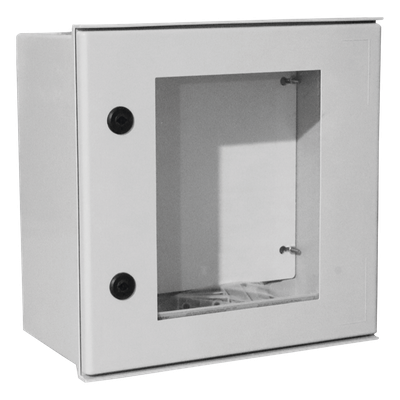 Gabinete de Poliéster IP65 / Puerta Transparente / 400 x 400 x 200 mm / Carga 25 kg / Placa Trasera Incluida