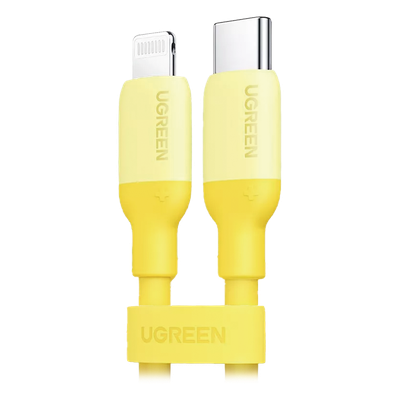 Cable USB-C a Lightning / Certificado MFi / 1 Metro (3.3 Pies) / Carga Rápida PD 20W / Sincronización 480 Mbps / Silicona y TPE / Amarillo