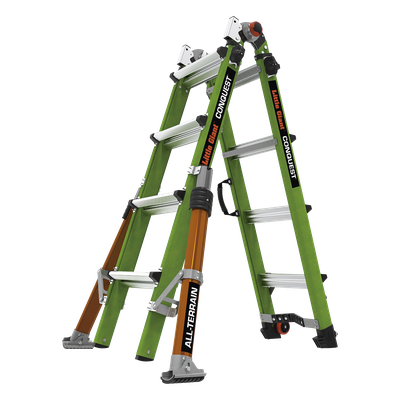 Escalera Multi-Posiciones / 6.7 m (22') / Suelos Inclinados / Bloqueo Rápido / Almohadilla Giratoria / Ruedas Tip Glide
