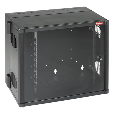 Gabinete de Pared 19in / 12 UR / Profundidad Extendida 635 mm (25 in) / Puerta Vidrio Templado / NEMA 12 / Montaje Sin Herramientas