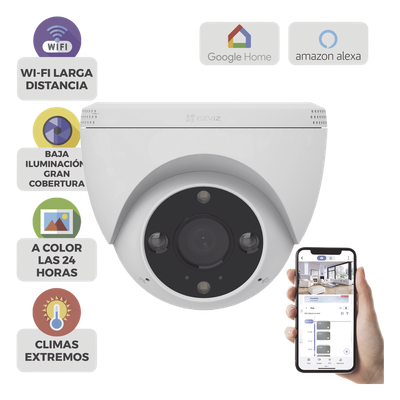 Cámara Domo IP / 3 Megapixel (2K) / Wi-Fi / Visión Nocturna Color 30 m (98.4 ft) / Detección Humana y Vehículo / IP67 / Audio Bidireccional / Ranura Micro SD 512 GB