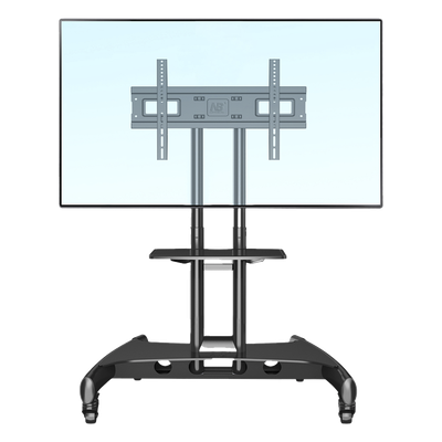 Soporte Móvil para Pantalla / 32" a 75" / Carga 45.5 kg (100 lbs) / VESA 200x200 a 600x400 mm / Altura Ajustable 1120-1520 mm (3.67 a 4.99 ft) / Base para Accesorios / 4 Ruedas 360°