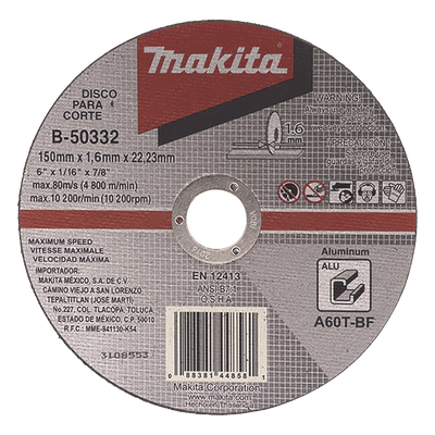 Disco de corte / Aluminio / 4 1/2 pulgadas (114 mm) / 13,300 RPM / Grano grueso