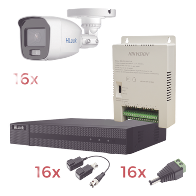 Kit TurboHD / DVR 16 Canales / 1080p Lite / 16 Cámaras Bala / ColorVu 20 m (65.6 ft) / Audio Integrado