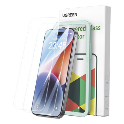 Protector de pantalla UGREEN HD con marco de instalación para iPhone 15/16 (paquete de 2)