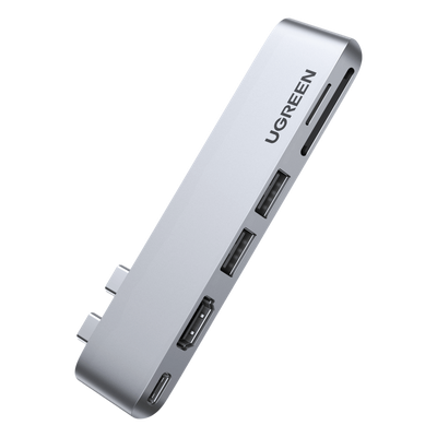 Hub USB-C 6 en 1 / 2xUSB-A 3.0 5Gbps / HDMI 4K@30Hz / PD 100W / SD+MicroSD / Aluminio / 0.36x0.10x0.03 pies