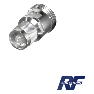 Adaptador en Línea / DIN 7-16 Hembra a N Macho / Cuerpo de Bronce Plateado / Contacto Plateado / Aislante de Teflón
