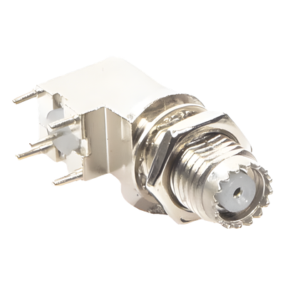 Conector Mini UHF Hembra / Montaje en PCB / Soldable / Cuerpo y Contacto de Estaño / Aislante de Polipropileno