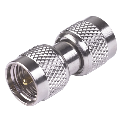 Adaptador Barril / Mini-UHF Macho a Macho / Bronce Niquelado / Teflón / Montaje en Línea