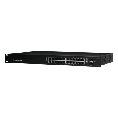 Switch EdgeMAX Administrable de 24 Puertos Gigabit con PoE+/PoE Pasivo 24V + 2 Puertos SFP, 500 W