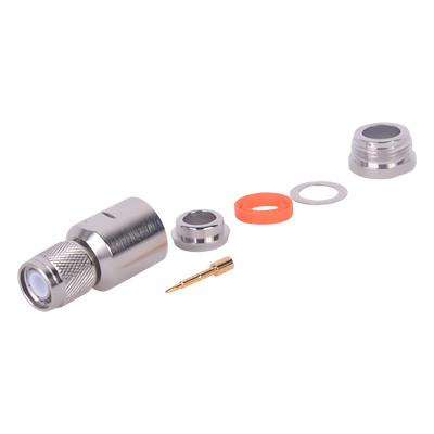 Conector TNC Macho / Rosca Izquierda Métrica / Ensamble en Línea / Bronce Plateado / Oro / Teflón / RG-8/U, 9913, LMR-400, CNT-400