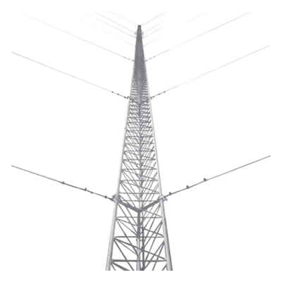 Torre Arriostrada de Piso / 57 m (187 ft) de Altura / 19 Tramos / Carga Axial 500 kg / Resistencia Viento 200 km/h / Galvanizado en Caliente