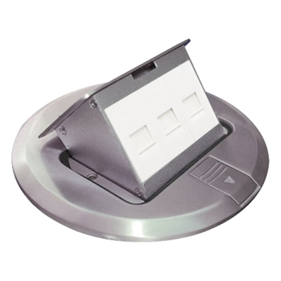 Mini Caja de Piso Redonda / Acero Inoxidable / 3 Puertos Keystone / Cat5e-Cat6 / 0.829 kg