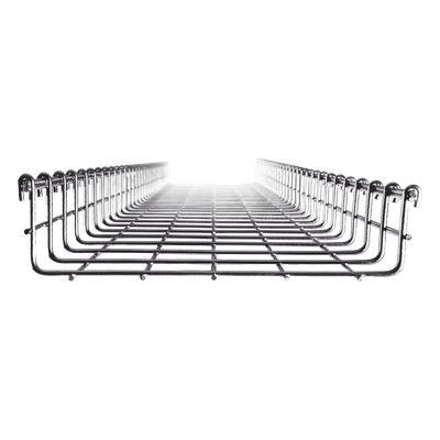 Charola Tipo Malla / Ancho 250 mm (9.8 in) / Peralte 66 mm / Tramo 3 m (9.8 ft) / Electro Zinc 15-20 micras / Capacidad 263 Cables Cat6