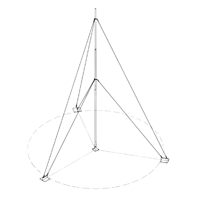 Mástil Telescópico / 3 m (9.8 ft) / Capacidad 6 kg / Base Galvanizada / Anclajes para Concreto / Retenida 1/8'
