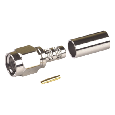 Conector SMA Macho Inverso, de Anillo Plegable para RG-58/U, Niquel /Oro /Teflón.