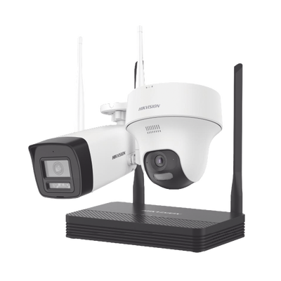 Kit IP Inalámbrico 2 Megapíxel / NVS 4 Canales / 1 Cámara Bala Exterior + 1 Cámara Turret Interior con Lente 2.8 mm y Dual Light / Audio Bidireccional (Micrófono y Bocina) / Soporta Micro SD de 512 GB