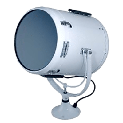 Reflector Marino en Pedestal / Alcance 2 Millas Náuticas / Tambor 10" (25.4 cm) / Carcasa Blanca / Resistente a UV y Salinidad
