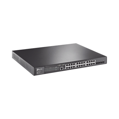 Switch PoE+ L2+ / 24 Puertos Gigabit / 4 Puertos SFP 1G / Presupuesto PoE 384W / Rendimiento 56 Gbps / Montaje en Rack