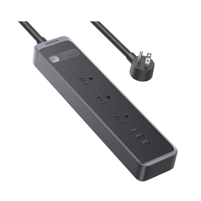 Regleta con Protector de Sobretensiones / 3 Salidas CA NEMA 5-15R / USB-C PD 30W / 2 USB-A / 1600 J / Cable 1.8m (5.9 pies) / Negro